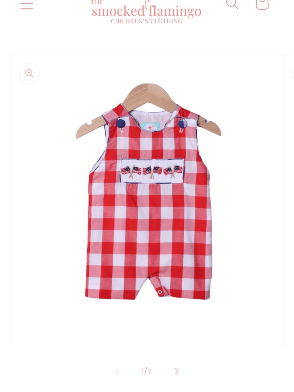 Smocked Flamingo Red Gingham Baby Romper